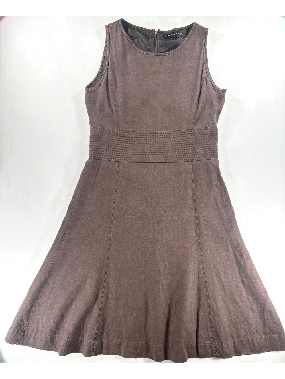 Dutch Items Shanghai Brown Linen Sleeveless Fit Flare Dress Size 40